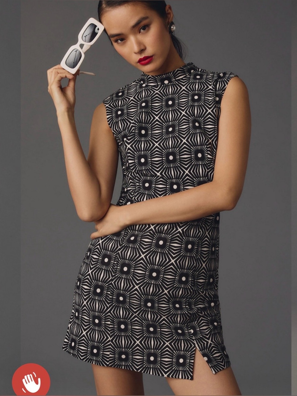 Anthropologie Mock-Neck Sleeveless Seamed Mini Dress Geometric Black White XSP